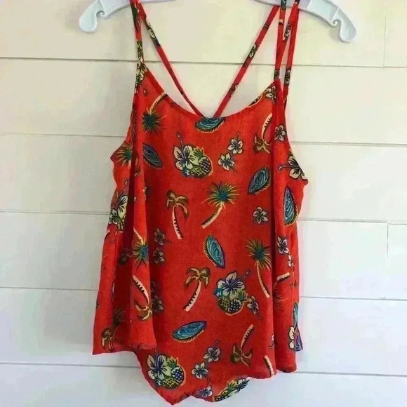 Freebird Cropped Top Tropical Print Size Small - Picture 2 of 5